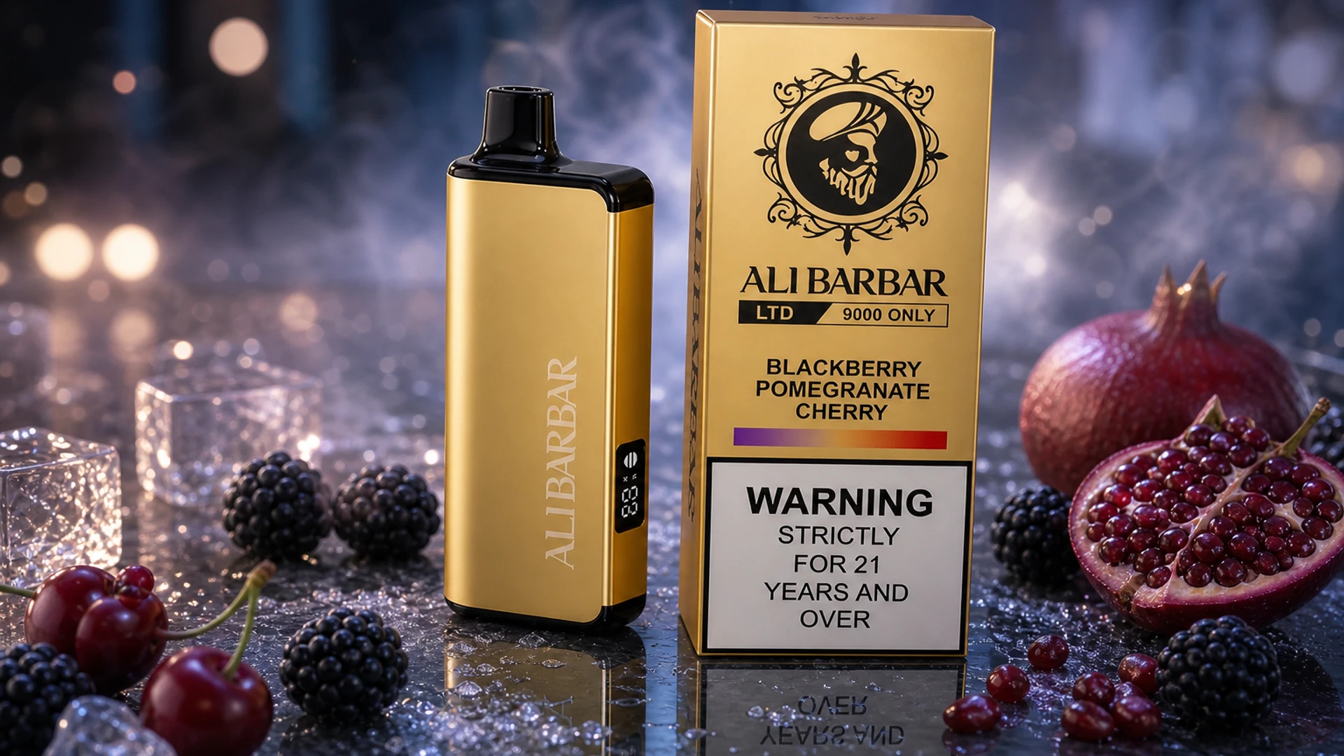 LTD 9000 Blackberry Pomegranate Cherry atmospheric flavour artwork