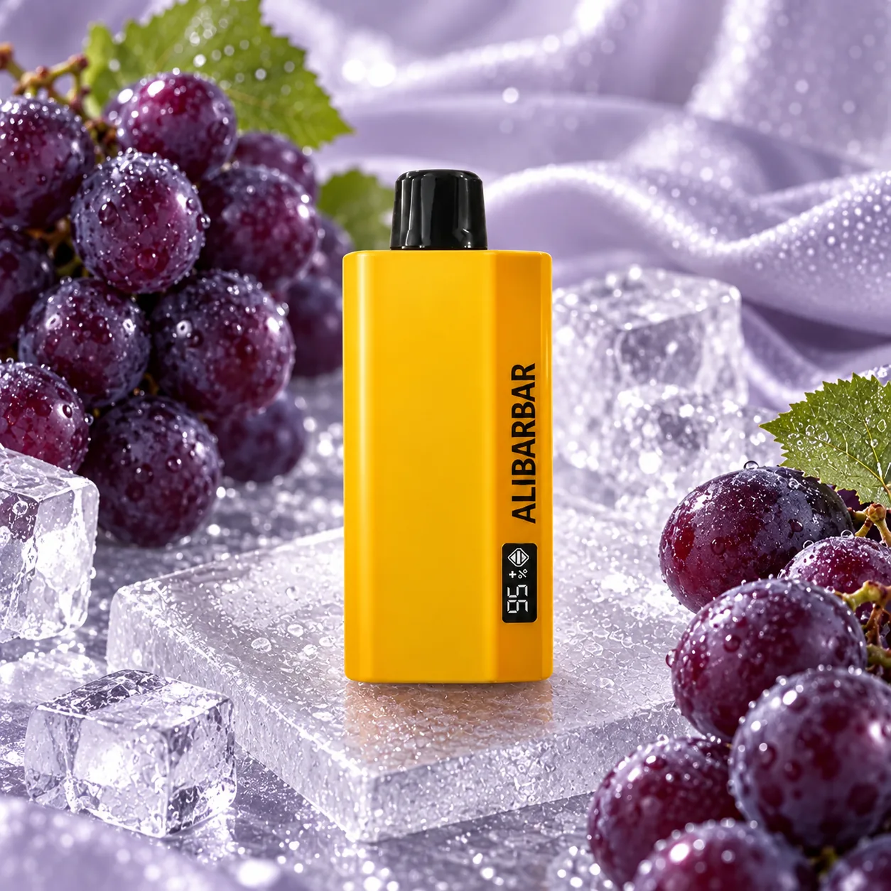 ALIBARBAR TEQ 12000 Grape Ice rectangular yellow device with grapes and ice