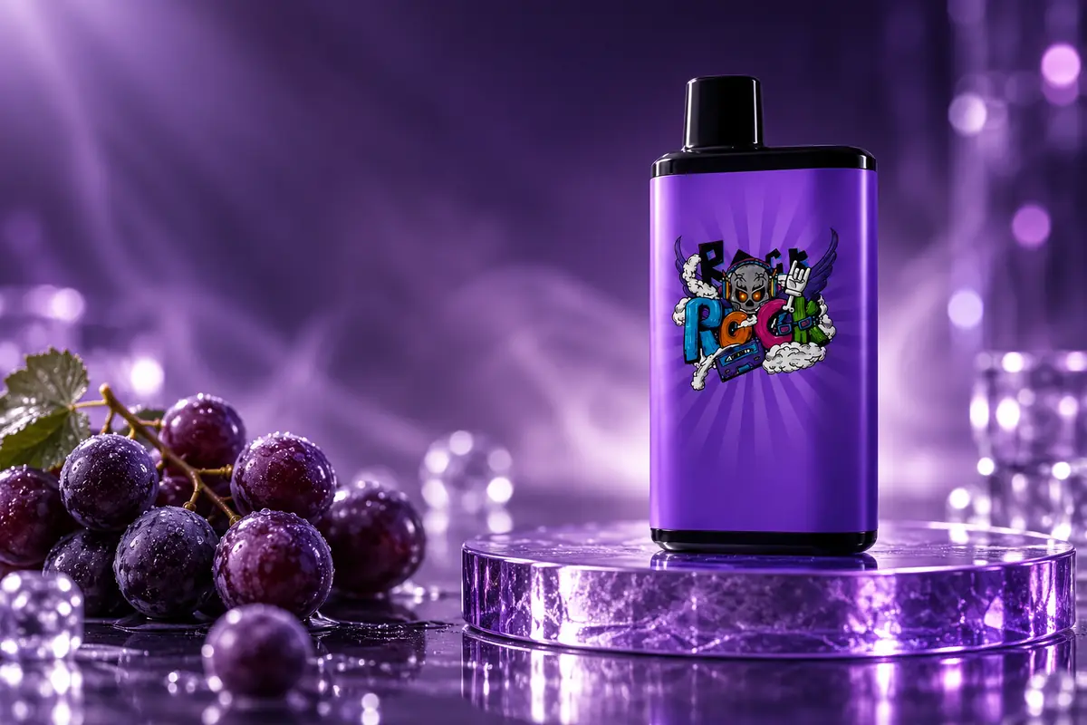 Violet IGET Bar Pro 10000 Chupa Chups Grape device with dark grapes