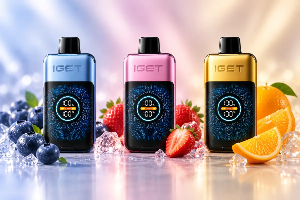 IGET One 12000 flavours in pale blue, pink and gold device colours